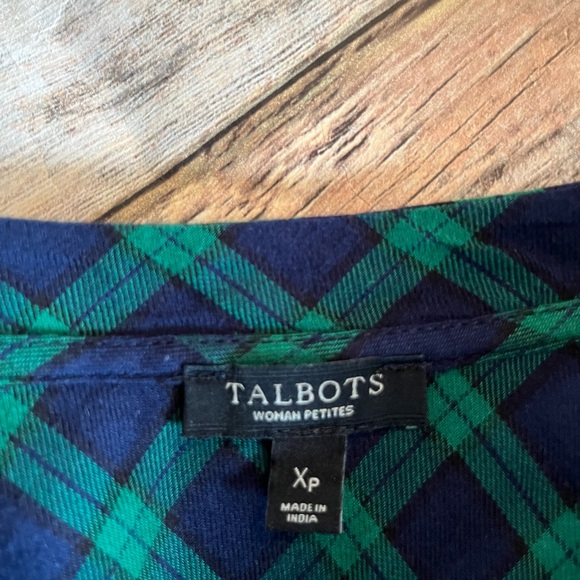 Talbots Petites Green and Navy Plaid Cotton Blouse Size XP - Picture 8 of 8